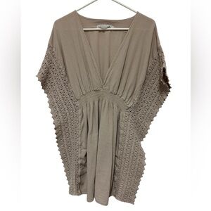 SEASPICE 100%peruvian cotton Tan Smocked Ruched Casual Blouse